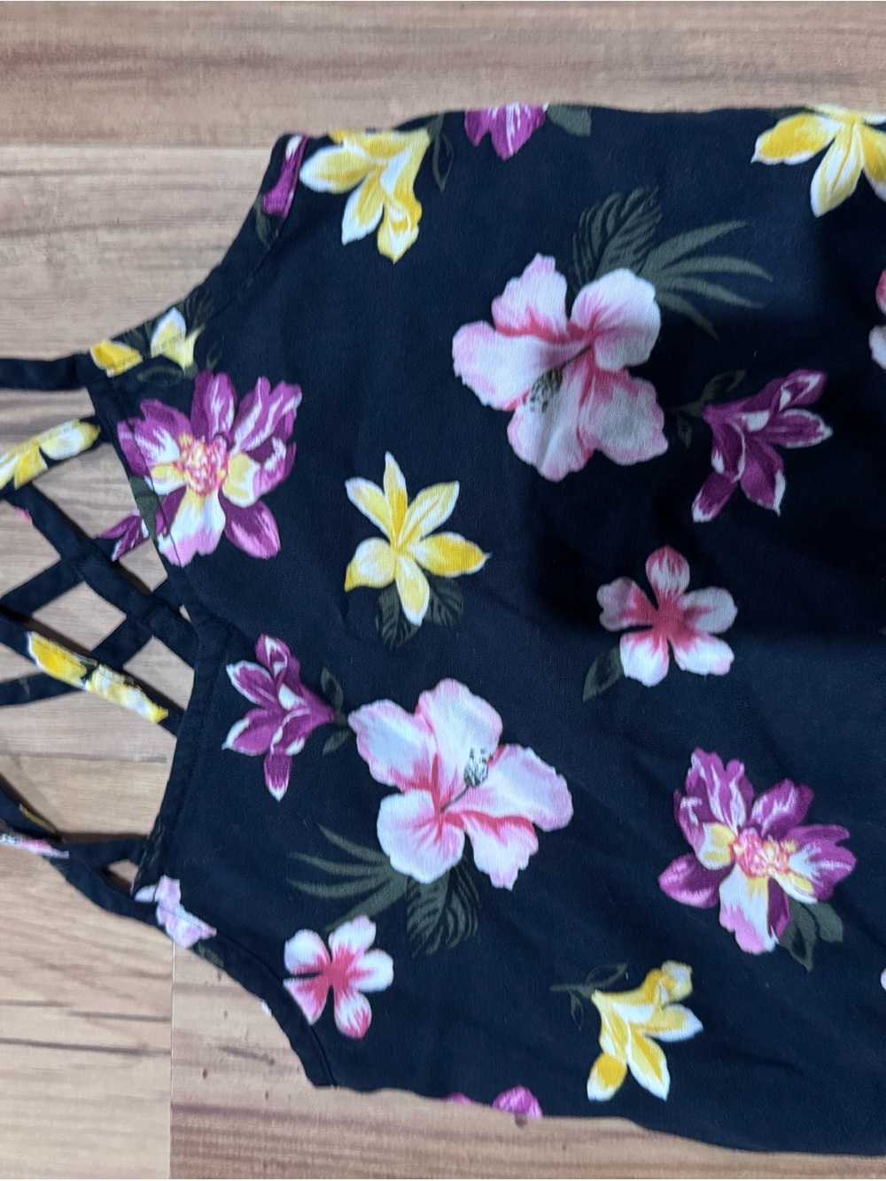 abercrombie kids Black Floral Halter Dress with Pink and Yellow Blooms